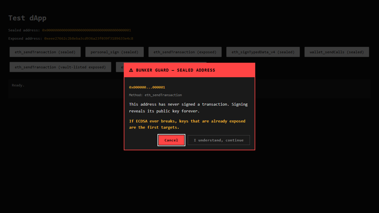 Bunker Guard seal warning modal